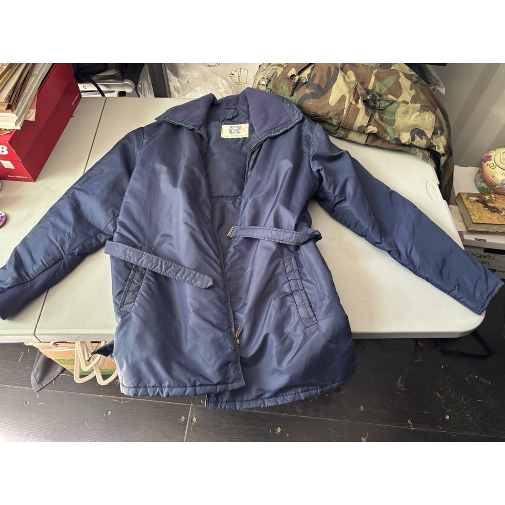 Vtg 70s Profile Skiwear Belted Blue Jacket L
